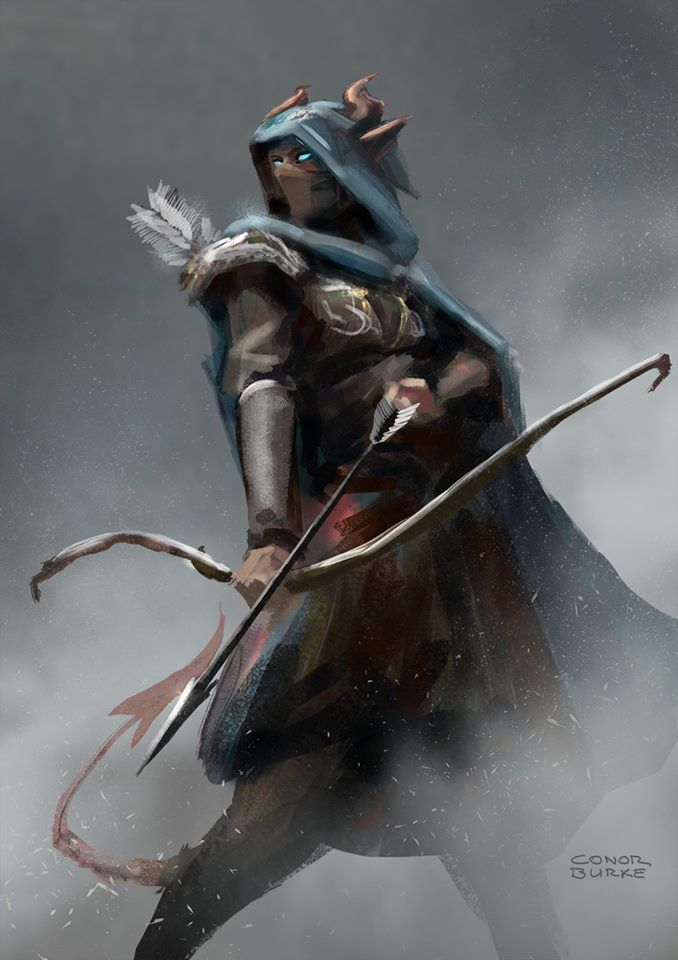 a digital painting of a person on a horse with a bow and arrow in their hands