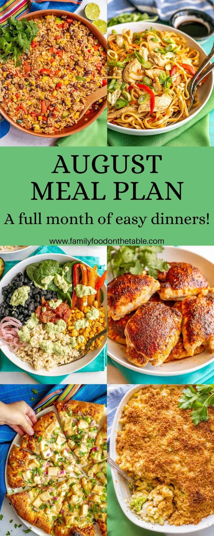 an image of a meal plan for the month of easy dinners with text overlay