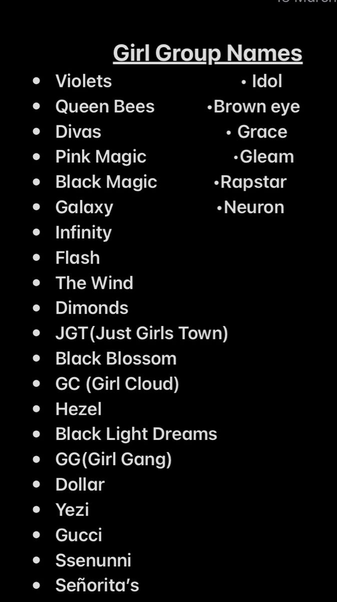 the girl group names are shown in black and white