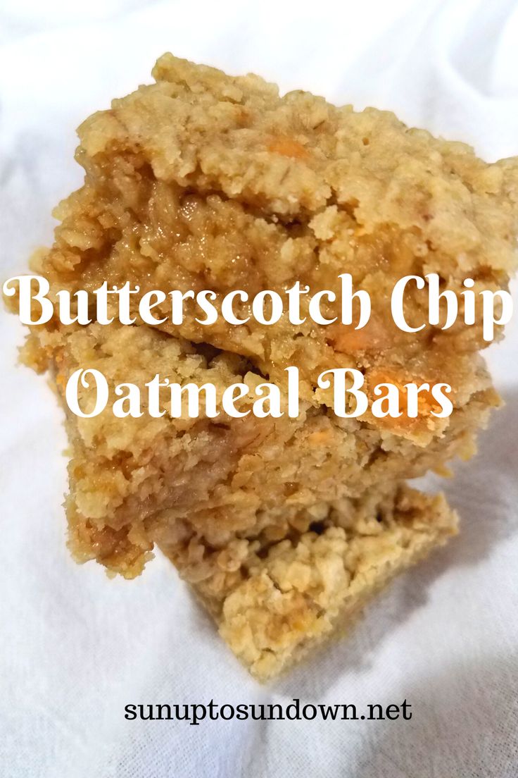 butterscotch chip oatmeal bars are stacked on top of each other