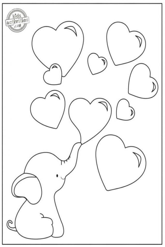 an elephant with hearts in the shape of it's trunk is shown on a white background