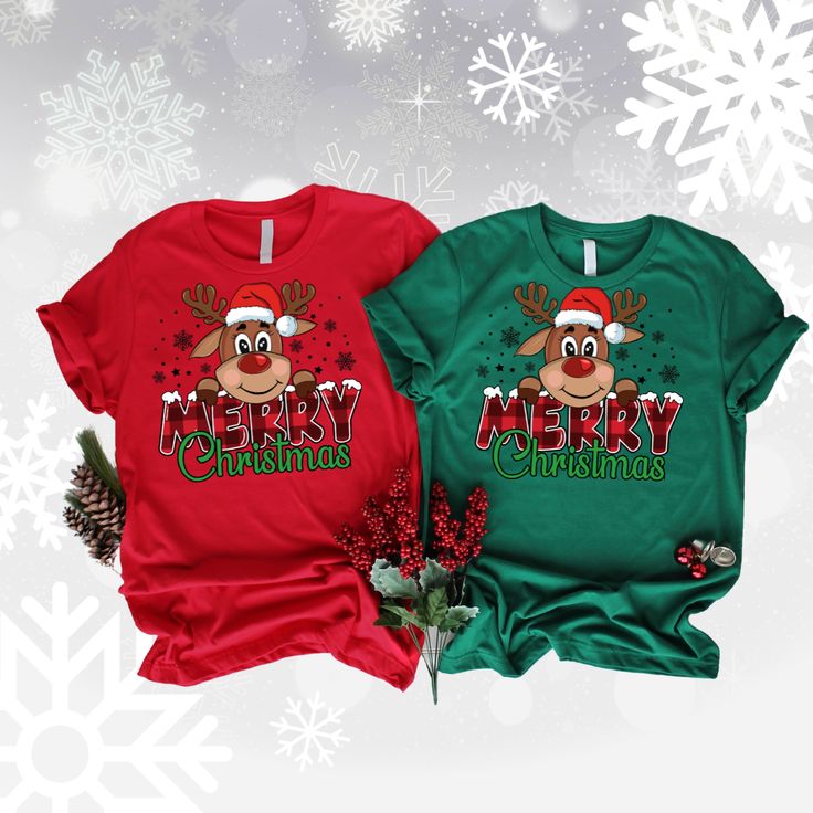 Christmas has never been so cozy! Our limited-edition Rudolf Merry Christmas Tee and Sweatshirt are perfect for spreading holiday cheer. Featuring a festive design and soft, comfy fabric your loved ones will be sure to cherish this gift for years to come! Make the holidays even more special with this timeless classic. Christmas Designs For Shirts, Red Christmas Graphic Tee, Holiday Gift Red T-shirt, Red Graphic Tee For Christmas, Red Festive T-shirt With Letter Print, Red Christmas Tops As Gift, Red Christmas Top For Gift, Red Christmas Top As Gift, Red Christmas Shirt