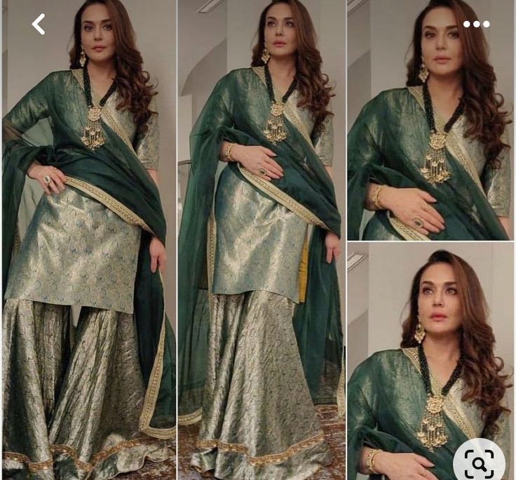 Raw Mango Sharara, Brocket Suit Design, Gharara Designs, Sharara Designs, Preity Zinta, Raw Mango, Pakistani Party Wear, Designer Punjabi Suits, Indian Designer Suits