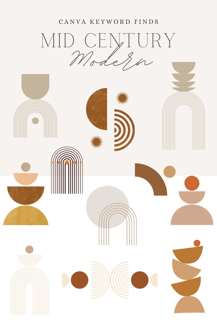 an advertisement for the canva keyword finds mid century modernism, featuring geometric shapes