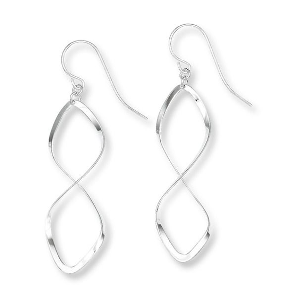 Ribbons of sterling silver form a beautiful twist design in these fashion earrings for her. The earrings are secured with fishhook backs. Nickel Free Jewelry With A Modern Twist, Modern Twist Silver Teardrop Jewelry, Elegant Silver Teardrop Wrap Earrings, Elegant Spiral Wrap Earrings, Modern Twist Silver Jewelry With Ear Wire, Modern Twist Silver Hypoallergenic Jewelry, Hypoallergenic Silver Jewelry With A Modern Twist, Modern Twist Sterling Silver Jewelry, Modern Twist Hypoallergenic Silver Jewelry