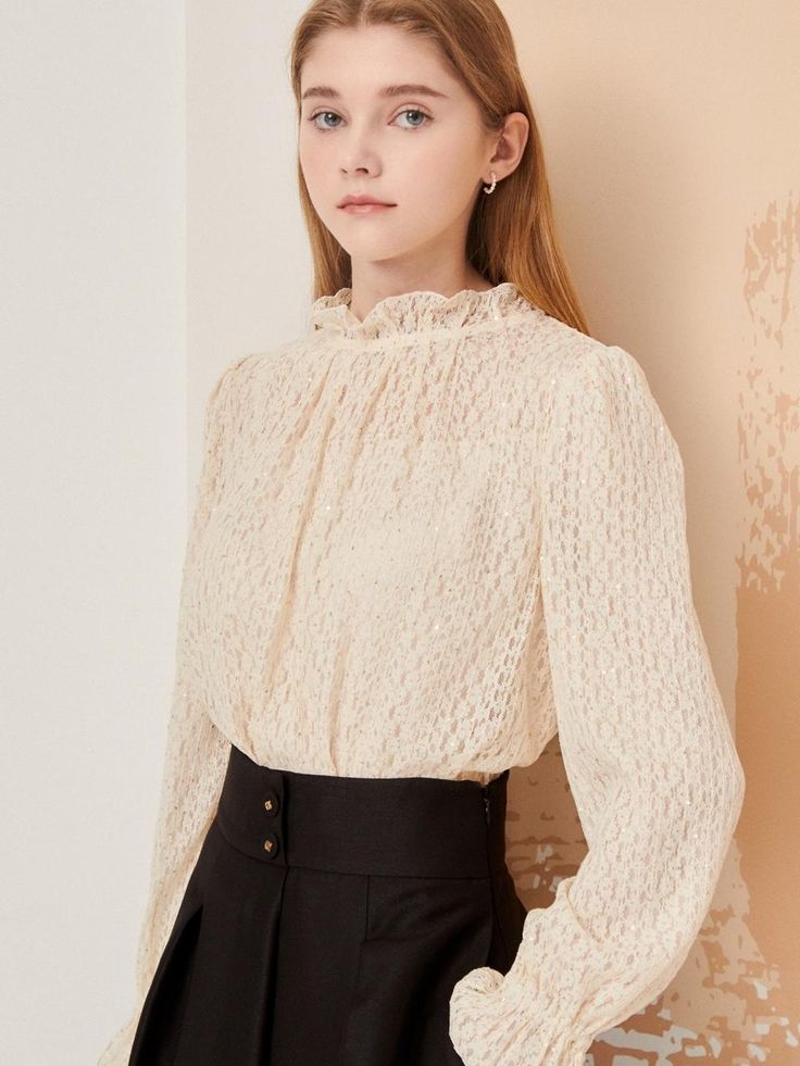 Composition : [Shell] 76% Nylon, 24% Polyester [Lining 1] 100% Polyester [Lining 2] 100% PolyesterColor : BLACK, CREAMCountry of Origin : China Classic Lace Top Blouse For Work, Office Lace Top Blouse, Classic Lace Top For Work, Classic Lace Top For Workwear, Long Sleeve Lace Blouse For Work, Classic Lace Top Blouse For Fall, Spring Office Lace Top Blouse, Spring Office Lace Blouse, Classic Lace Top Blouse For Spring