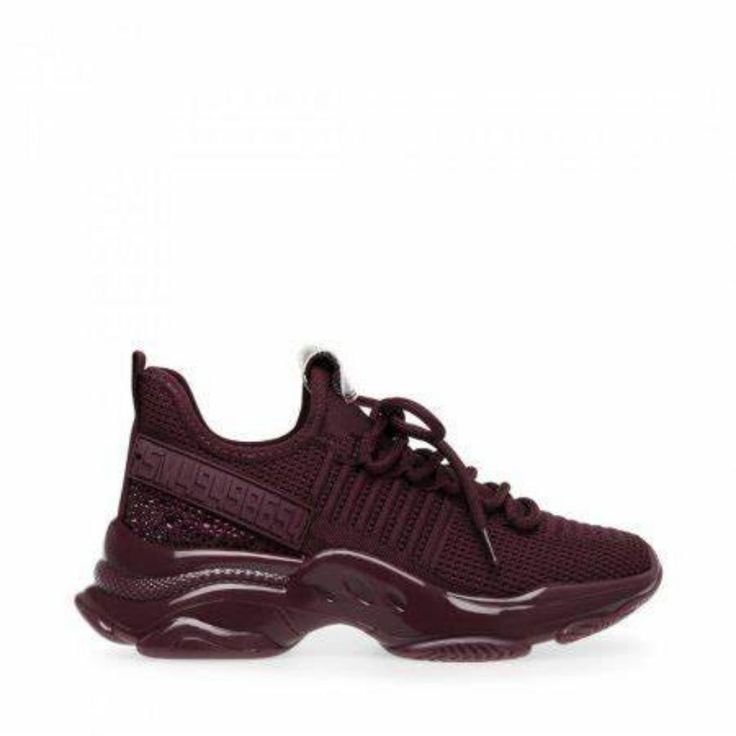 Maxima Sneakers Steve Madden Burgandy Multi Sz 8 Imported Synthetic Sole Fabric And Synthetic Upper. Traditional Lace Up Closure. Fabric Lined Insole For All Day Comfort. Sneakers Steve Madden, Monochromatic Color Palette, Steve Madden Store, Nike Huarache, Steve Madden Shoes, World Of Fashion, All Black Sneakers, Color Coding, Sneakers Fashion