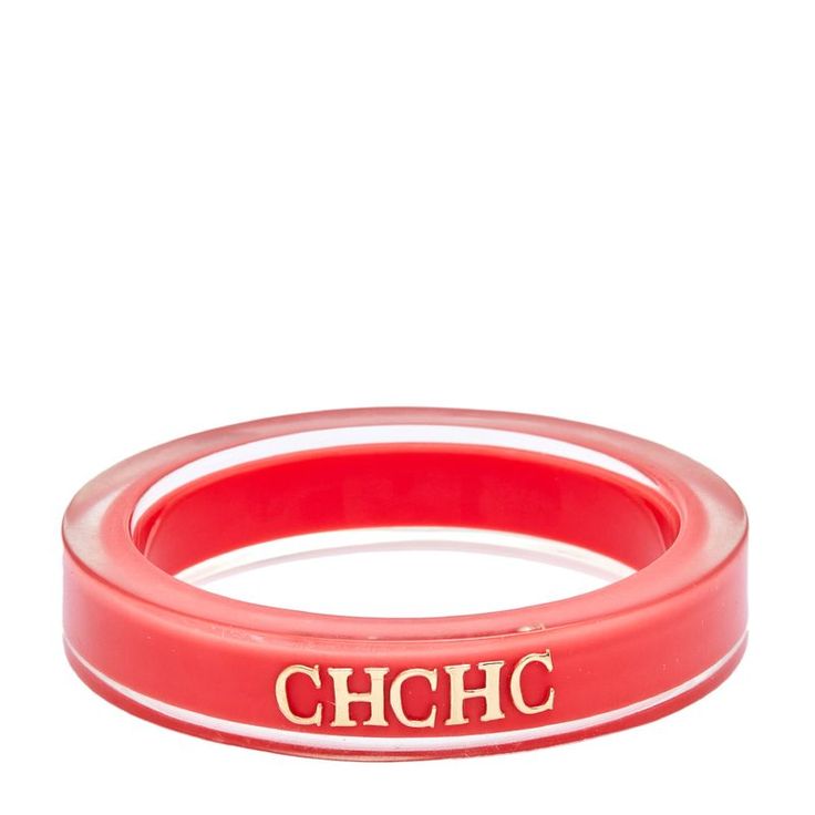 Simplicity And Class Combine To Form This Exquisite Caroline Herrera Bangle Bracelet. Crafted In Pink Hued Resin, It Features The Ch Logo In Gold Tone. It Can Be Stacked Easily With Other Pieces. Caroline Herrera, Resin Bangles, Cartier Ring, Vintage Cartier Bracelet, Carolina Herrera, Gucci Jackie Bag, Dior Saddle Bag, Hermes Bag Birkin, Bangle Bracelet