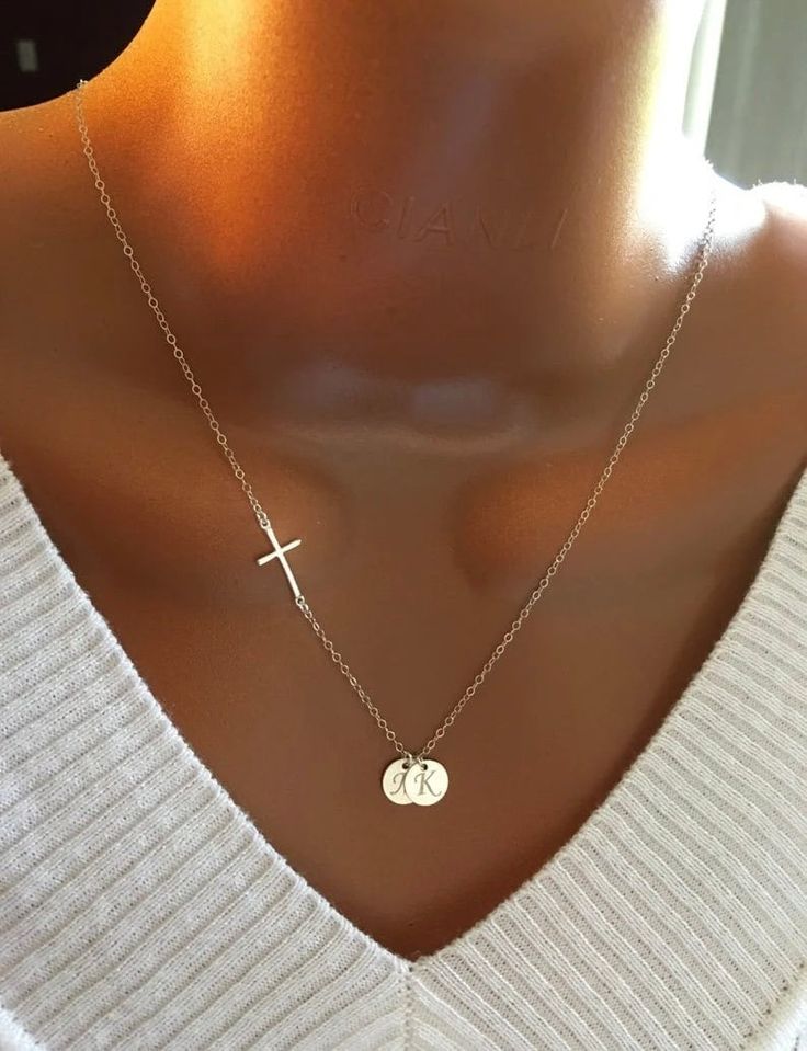 "Handmade with love! PERSONALIZED NECKLACE, CUSTOM JEWELRY, CUSTOM INITIAL DISCS, CUSTOM BIRTHSTONE, PERSONALIZED GIFTS ❤️❤️❤️ Personalized Sterling Silver Sideway Cross and initial discs charm OR Swarovski Birthstone necklace is great gift for Mom, Grandma, Daughter, Granddaughter, Best Fiend, Christmas, Birthday, Bridesmaids gift, bridal shower gift, baby shower gift, New Mom Gift... MATERIALS:  ** All materials used are .925 Sterling Silver. - Sterling Silver chain and components. - Sterling Initial Disc Necklace, 20 Inch Necklace, Rose Hill, Name Necklaces, Mother Daughter Gifts, Wichita Ks, Utila, Great Gifts For Mom, Mothers Necklace