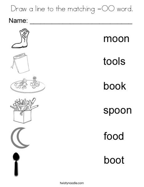 a worksheet with the words moon, boots and food