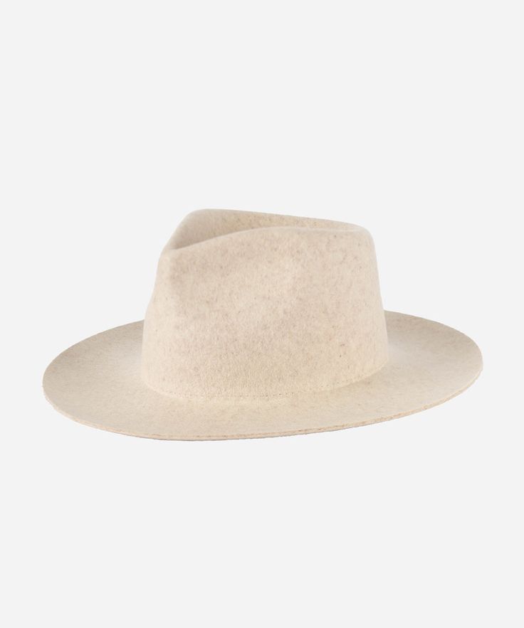 Gigi Pip felt hats for women - Zephyr Rancher - fedora teardrop crown with a stiff upturned brim [mix ivory] Classic Unlined Flat Brim Fedora, Classic Wide Brim Felt Hat For Everyday, Classic Brimmed Unlined Fedora, Classic Beige Panama Hat For Fall, Flat Crown Fur Felt Fedora, Fall Panama Hat With Curved Brim In Fur Felt, Fall Fur Felt Panama Hat With Flat Brim, Beige Wool Fedora With Curved Brim, Classic Beige Panama Hat For Winter