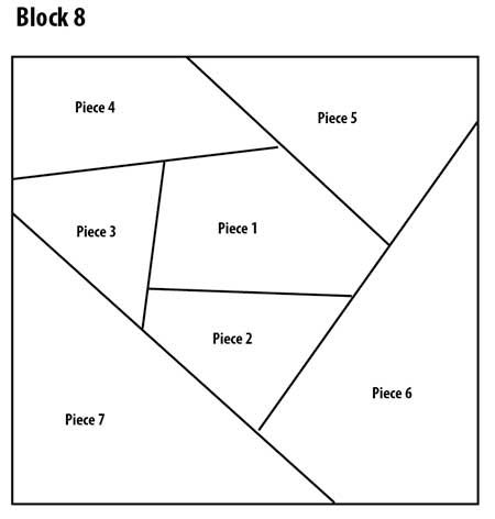 the block 8 is shown in black and white, with four squares on each side