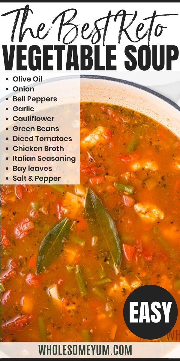 the best keto vegetable soup recipe is shown in this postcard with text overlay