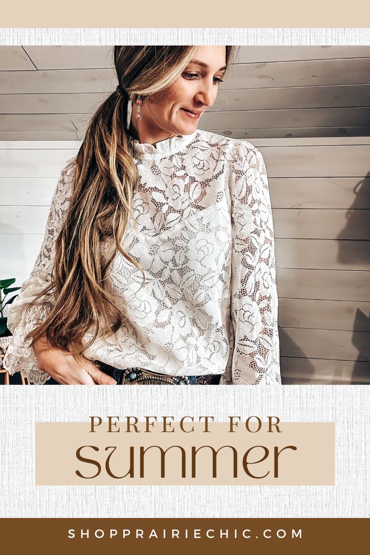 Unleash your free-spirited western aesthetic with this enchanting lace long sleeve top that features intricate floral lace and an adorable ruffle neckline. Perfect for cowgirl outfit ideas or simply adding a western flair to any outfit, this top is a must-have for every fashionista. Don't let this opportunity pass you by – shop today to elevate your wardrobe! Feminine Lace Top For Brunch, Elegant Lace Top For Brunch, Chic Lace Top With Lace Cuffs, Feminine Spring Blouse With Lace Sleeves, Feminine Spring Lace Top, Feminine Lace Top For Spring Brunch, Feminine Lace Top For Spring, Chic Scalloped Lace Fall Blouse, Chic Lace Blouse With Lace Cuffs