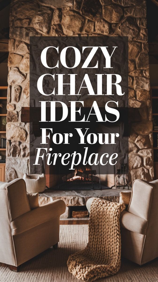 two chairs sitting in front of a fireplace with the words cozy chair ideas for your fireplace