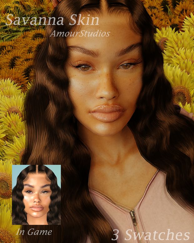 a digital painting of a woman's face with sunflowers in the background