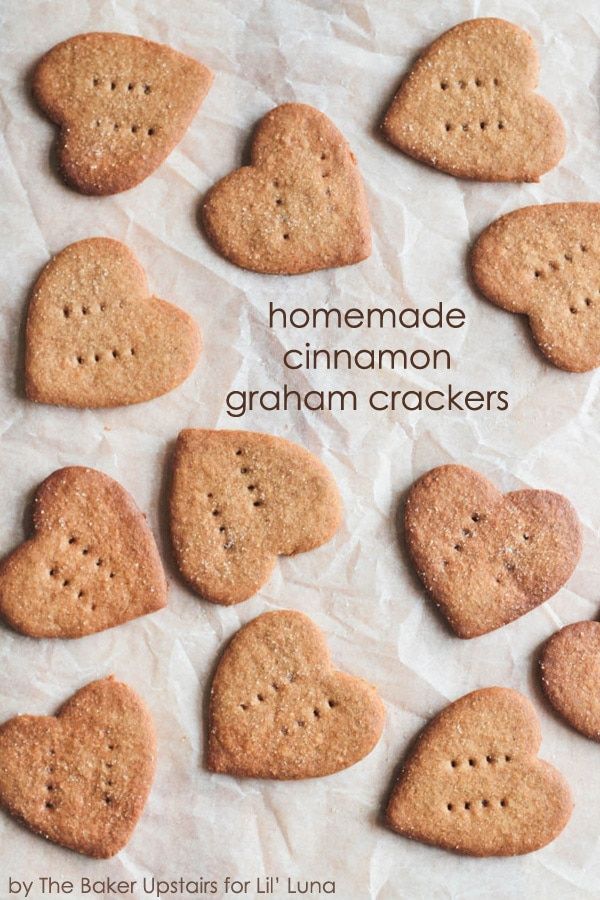 homemade cinnamon graham crackers are arranged in the shape of hearts