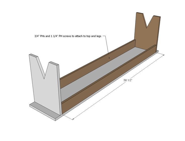 an image of a bench with measurements for the top and bottom section, including two pieces of wood