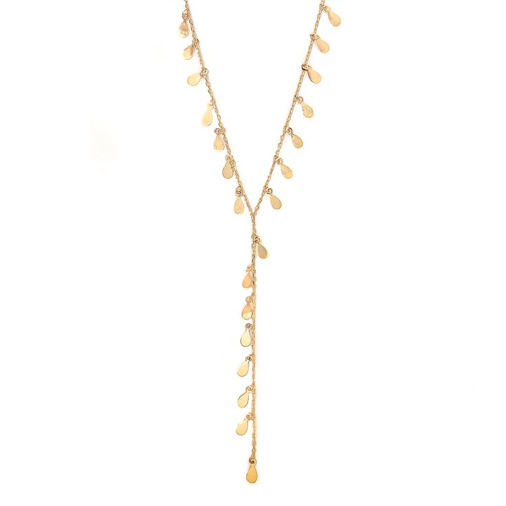 Crafted in 10K yellow gold, this delicate necklace features a dainty chain with elegant teardrop details. The teardrop section at the center measures 2.5 inches, adding a subtle yet eye-catching accent to the design. The necklace is adjustable from 16.5 to 17.5 inches, making it perfect for layering or wearing solo. A spring ring clasp ensures a secure and comfortable fit. - Material: 10K Yellow Gold- Design: Dainty Chain with Teardrop Accents- Teardrop Section: 2.5 inches- Chain Length: Adjusta Delicate Gold Drop Necklace With Adjustable Chain, Gold Adjustable Lariat Necklace With Teardrop Pendant, Gold Lariat Necklace With Adjustable Teardrop Pendant, Adjustable Gold Drop Necklace, Gold Adjustable Teardrop Pendant Drop Necklace, Adjustable Gold Teardrop Lariat Necklace, Adjustable Gold Drop Necklaces, Gold Lariat Necklace With Teardrop Pendant And Delicate Chain, Gold Adjustable Teardrop Drop Necklace