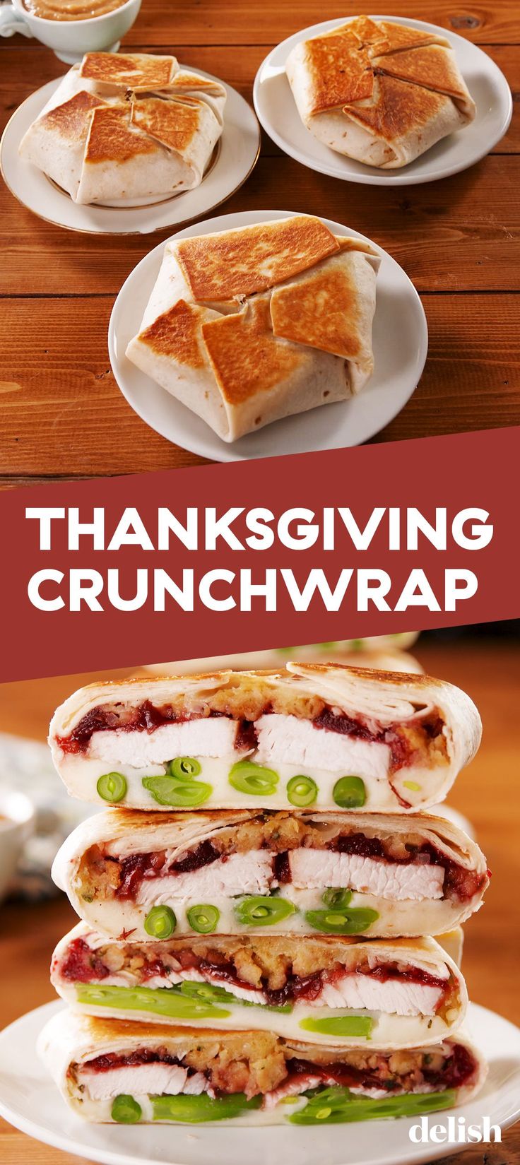 thanksgiving crunchwrap recipe with turkey, green onions and gravy