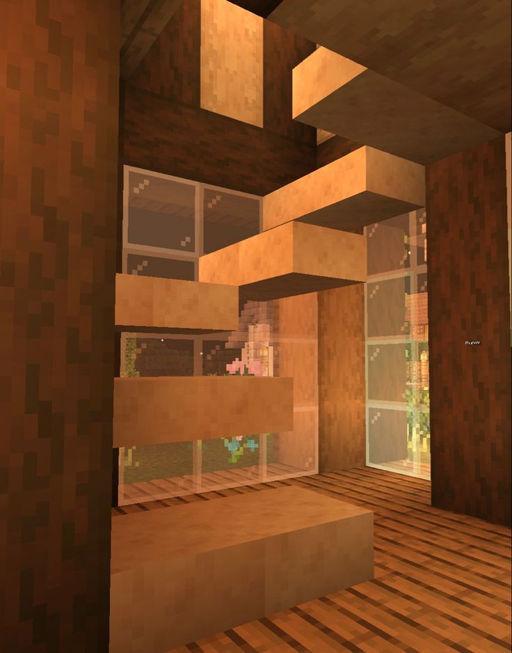 an empty room with wooden floors and lots of windows on the ceiling, in minecraft