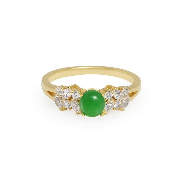 Jade rings have a classic, vintage-style, look which showcases a lustrous gemstone that has been prized for centuries. The gemstone jade has always been associated with very positive influences such as hope, healing, love, faithfulness, courage, and harmony. Product Specifications:5mm Round shaped natural green jade (Type A)6 round brilliant cut diamonds with total carat weight of 0.18ct 6 round brilliant cut diamonds with total carat weight of 0.38ct Quality: D-F in Color and VS in Clarity, wit Jade Engagement Ring, Jade Rings, Conch Pearl, 12th Anniversary, Marquise Diamond Ring, Colorless Diamond, Jade Ring, White Gold Jewelry, Natural Jade