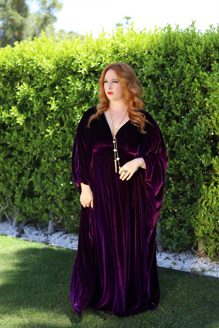 Unleash your inner regal authority with "The Empress" Caftan. This luxurious purple caftan channels the vibes of powerful and authority-wielding women, making you the center of attention in any room. Reign supreme in style! Choose from: Deep V (as shown) or Mid V (for more coverage) MEASUREMENTS Length: 54 Inches Width: 51 (x2=102 inches) Measure the widest part of your bust and use this chart to find your perfect fit (fabric DOES have stretch) : HOW TO CINCH Put the caftan on, leave your hands Plus Size Velvet Maxi Dress, Luxury Velvet Anarkali Set For Festivals, Velvet Caftan, Velvet Plus Size, Caftan Dress, The Empress, Mongolia, Dominican Republic, Mozambique