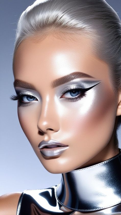 Best Makeup Sets, Marshmallow Candy, Futuristic Makeup, Fashion Show Makeup, Asian Makeup Tutorials, Metallic Makeup, Silver Makeup, Punk Makeup, Simple Makeup Tips