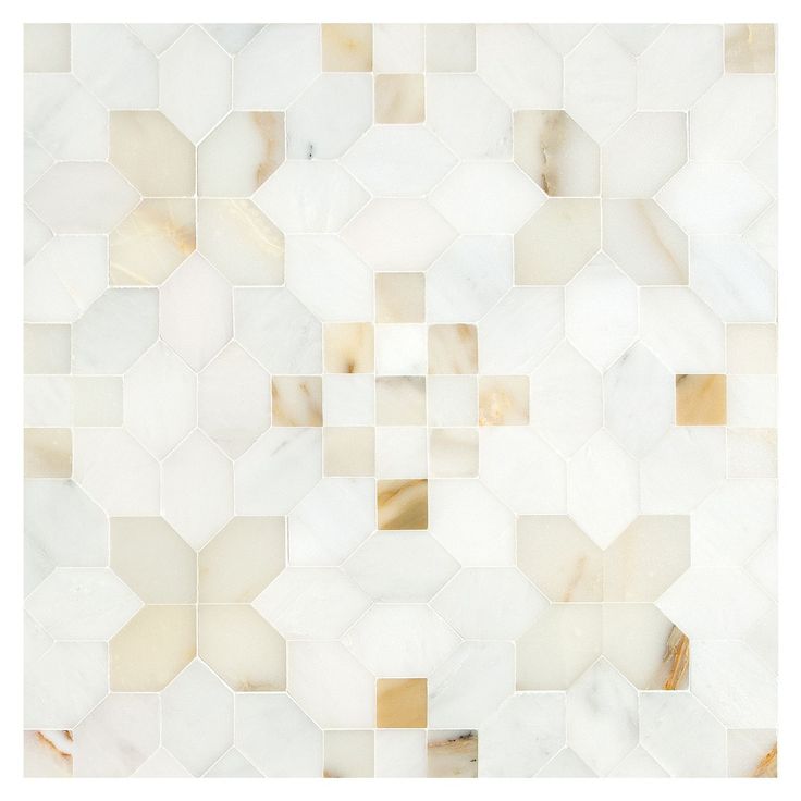 an image of a white tile wall with gold and brown squares on it's surface