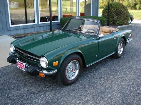 a green sports car parked in front of a building