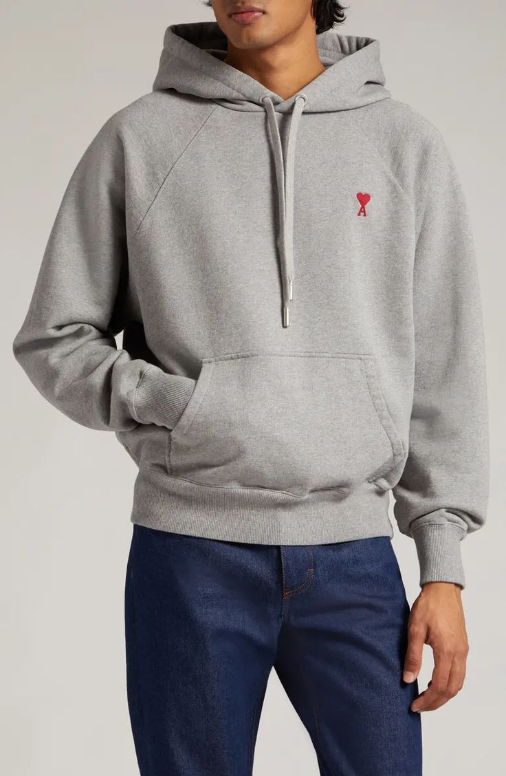 AMI PARIS Ami de Coeur Logo Embroidered Hoodie | Nordstrom Fall Relaxed Fit Hoodie With Logo Detail, Cotton Hoodie With Raglan Sleeves For Fall, Cotton Raglan Sleeve Hoodie For Fall, Cotton Raglan Sleeve Fall Hoodie, Ace Of Hearts, Stylish Hoodies, Heart Hoodie, Ami Paris, Stockholm Fashion