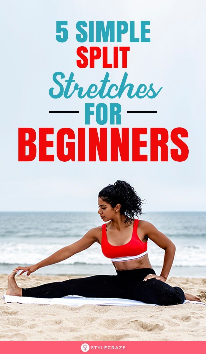 a woman doing yoga on the beach with text overlay reading 5 simple split stretches for beginners