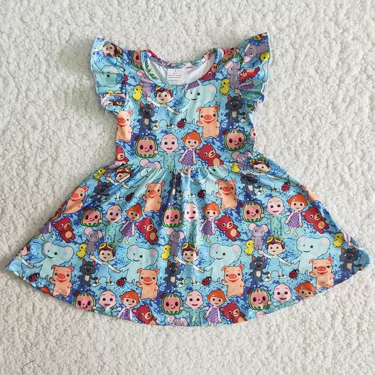 Little Girls 2 Piece Dress Set (Cocomelon Blue) This Set Come With Ruffle Short Sleeve Twirl Dress Head Bow Summer Blue Twirl Dress For Playdate, Blue Twirl Dress For Summer Playdate, Blue Short Sleeve Twirl Dress For Playdate, Cute Blue Summer Twirl Dress, Cute Blue Twirl Dress For Summer, Cute Blue Twirl Dress With Ruffles, Cute Blue Cartoon Print Dress, Cute Blue Dress With Cartoon Print, Cute Blue Twirl Dress For Dress-up