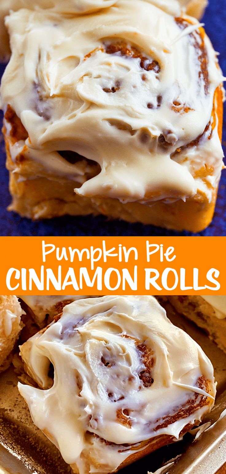 pumpkin pie cinnamon rolls with frosting on top