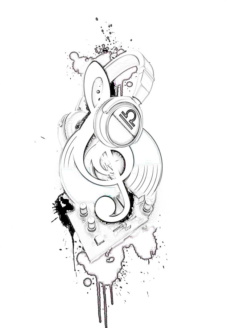 a black and white drawing of music notes