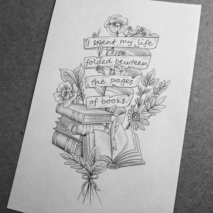 a drawing of books with flowers on them