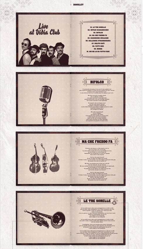 an old brochure with three different styles of music on the front and back