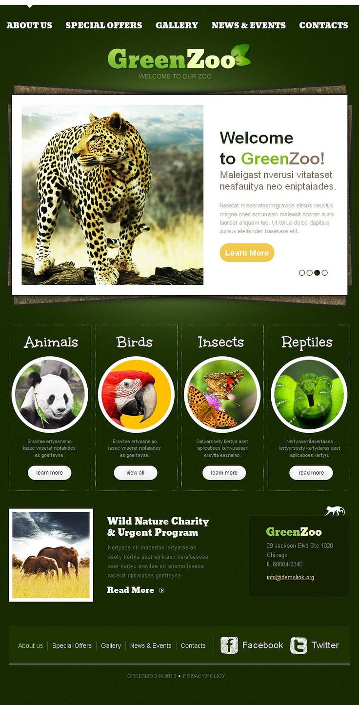 the green zoo website is clean and ready to be used as a template for an image