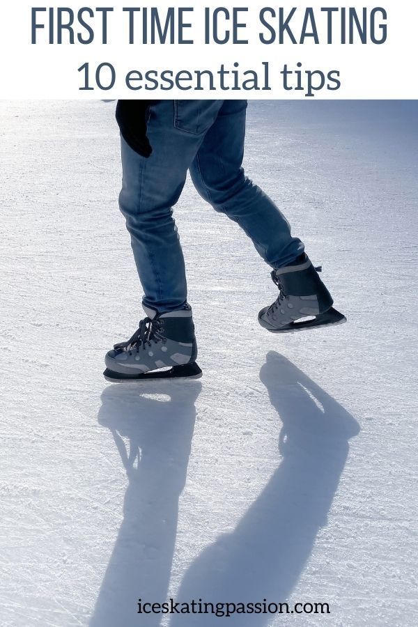 a person walking across snow covered ground with the text first time ice skating 10 essential tips