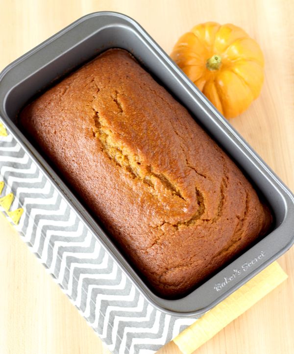 a loaf of pumpkin bread in a pan