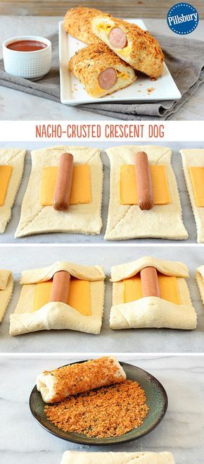 how to make nacho - crusted crescent dog sandwiches with cheese and sausages