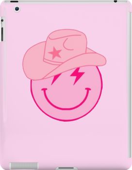 a pink smiley face with a hat on it's head and lightning bolt in the middle