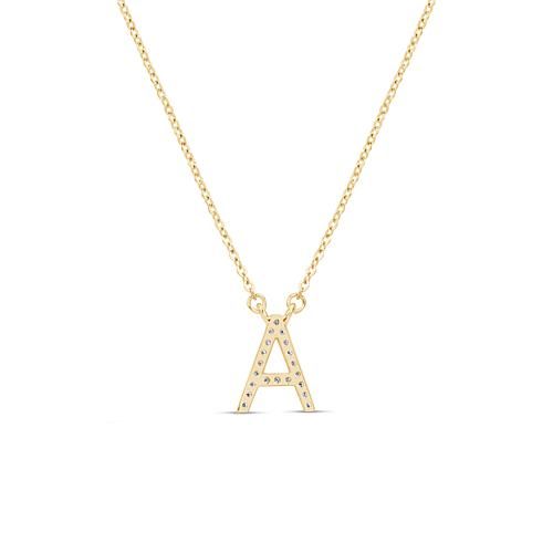 Suzy Levian 14K Yellow Gold .10ctw Diamond Letter Initial Necklace Suzy Levian believes that, together, we can inspire the world to appreciate the diamonds in ourselves. That notion inspires this initial necklace, a modern statement piece featuring a block letter drop that shines with hand-set diamonds. Perfect for letting someone special know that you're thinking of them. And a sweet gift to give yourself, too.         Approx. 18"L x 0.19"W     Stamped 14K yellow gold; polished finish      Cabl Adjustable Yellow Gold Initial Pendant Jewelry, Yellow Gold Initial Pendant With Gemstone, 14k Yellow Gold Initial Pendant Charm, Yellow Gold Cubic Zirconia Initial Pendant, Yellow Gold Initial Pendant With Hallmarks, Diamond Initial Necklace, Perfect Gif, Color Bands, Gold Stone