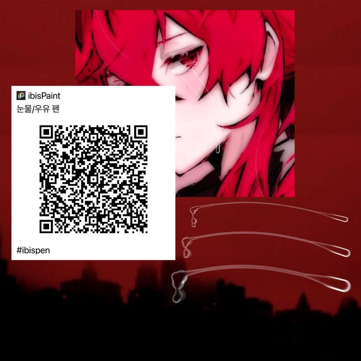 a red haired girl with long hair is next to a qr code