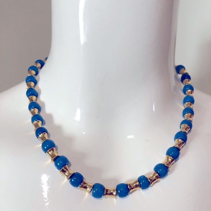 Carolee Semi Precious Accents Necklace. Blue Semi Precious Stone Beads And Gold Plated Beads. Approx 16” Long With A 2.5” Extender. Elegant Blue Beaded Necklaces With Large Beads, Elegant Blue Necklaces With 8mm Beads, Blue Beaded Necklace For Costume Jewelry, Blue Round Bead Necklaces For Parties, Elegant Blue Beaded Necklace With Large Beads, Blue Beaded Chain Necklace In Costume Jewelry Style, Blue Round Beads Necklaces For Party, Blue Beaded Necklaces In Costume Jewelry Style, Blue Costume Jewelry Necklaces With Polished Beads