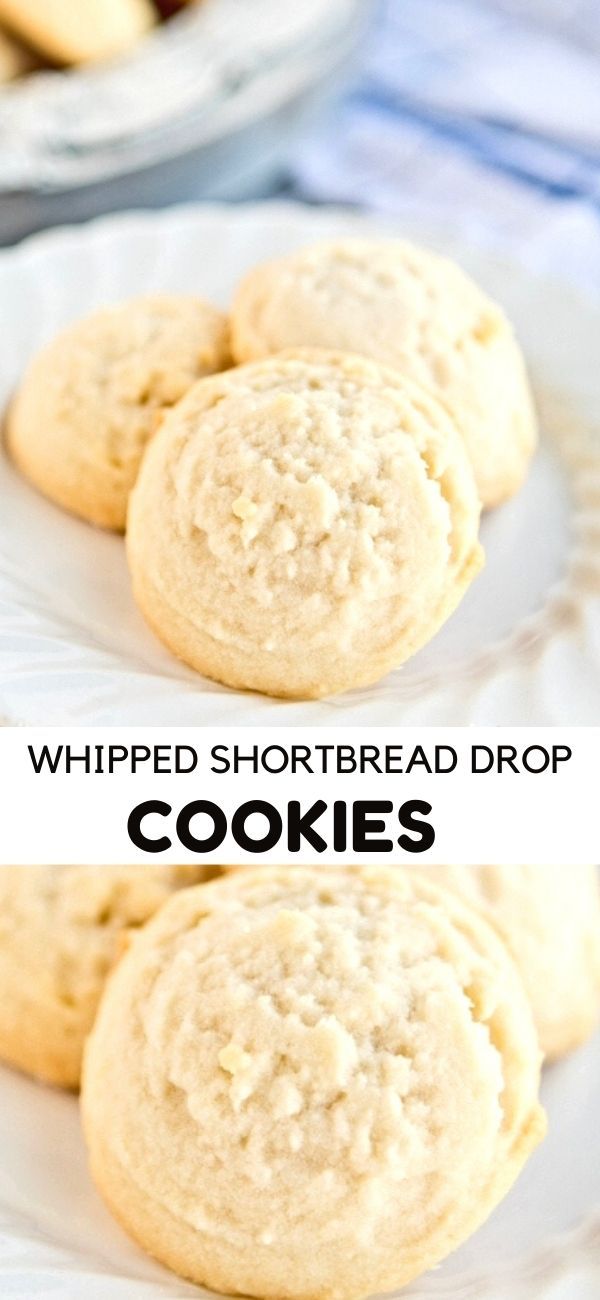 two pictures with the words whipped shortbread drop cookies