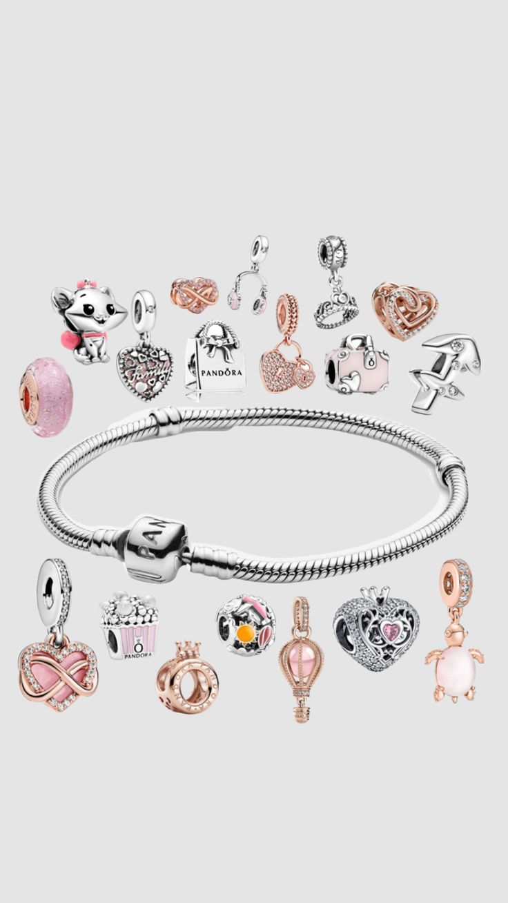 Pink And Gold Pandora Bracelet, Silver And Rose Gold Pandora Bracelet, Preppy Pandora Bracelet, Themed Pandora Bracelet, Rose Gold Pandora Bracelet, Pandora Wishlist, Rose Gold Pandora, Pandora Rose Gold Bracelet, Pandora Charms Rose Gold