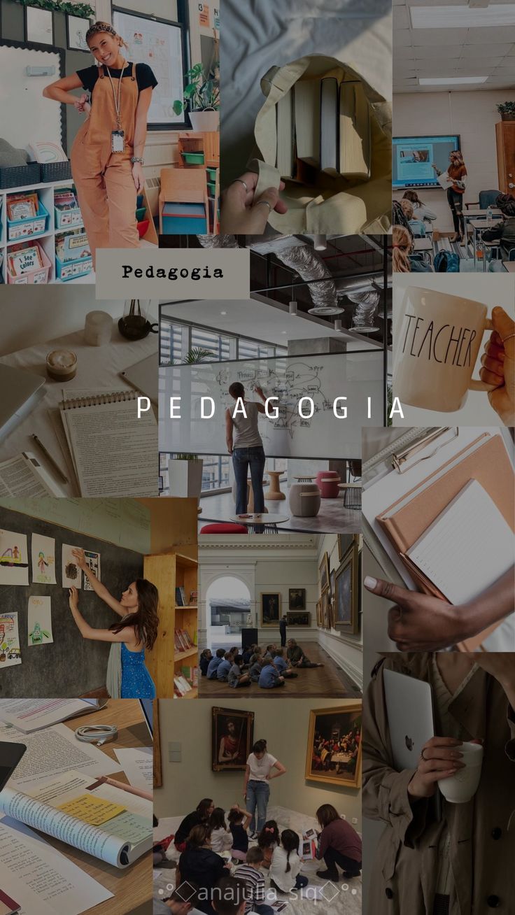 a collage of photos with people in the background and text that reads pedagogia