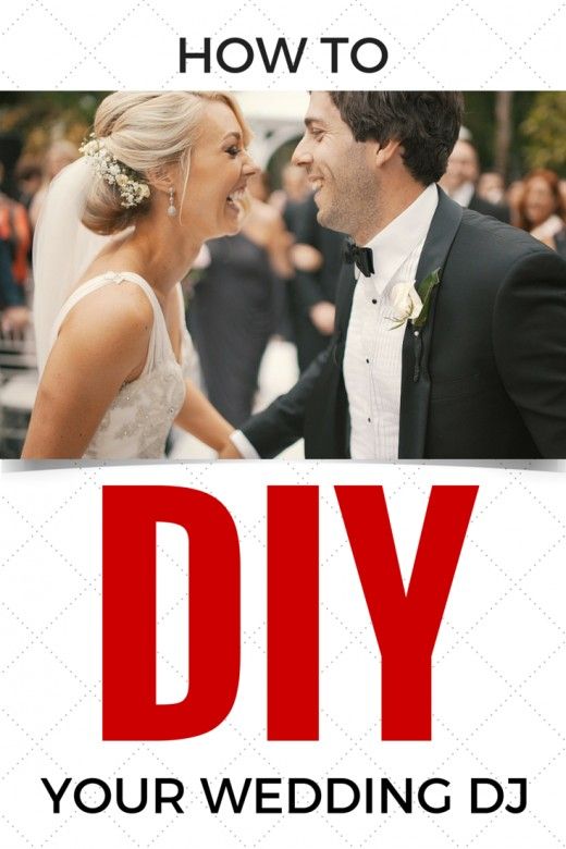 a man and woman standing next to each other with the words how to diy your wedding dj