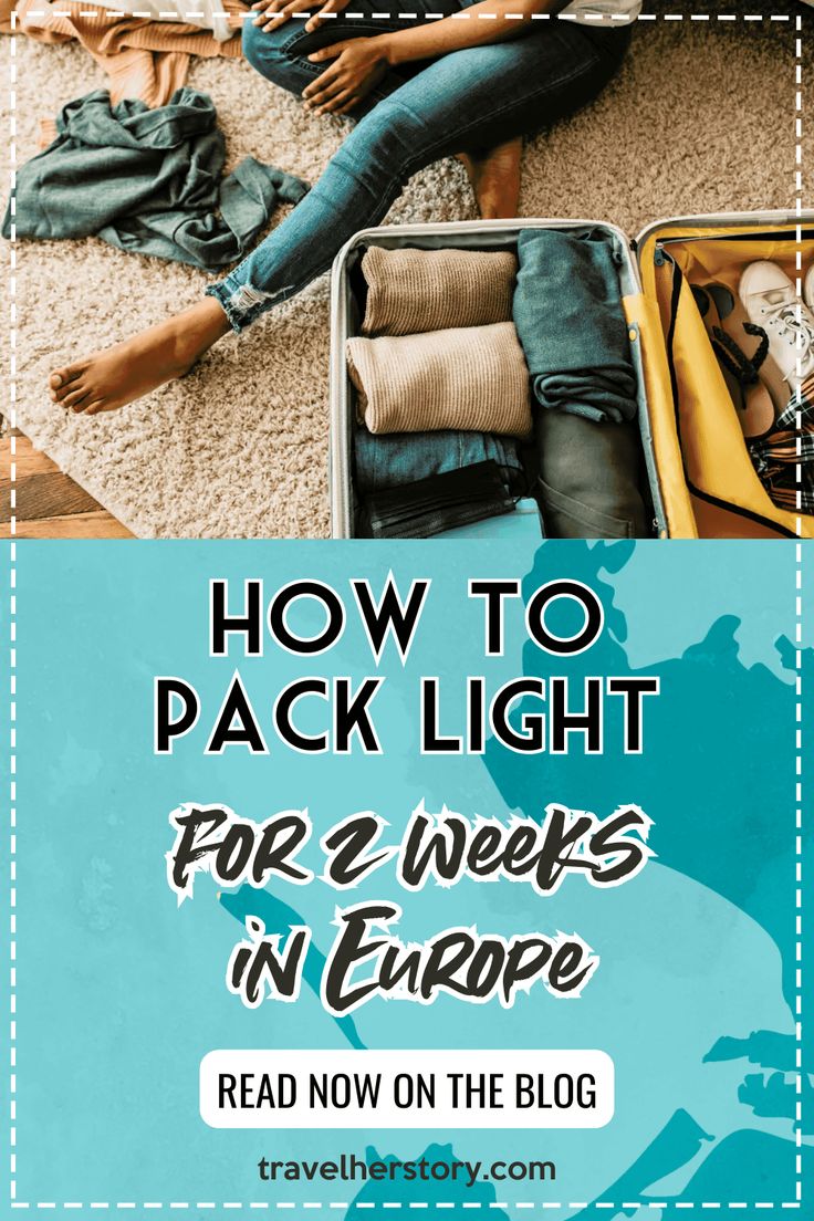 a woman is sitting on the floor with her luggage in front of her and text overlaying how to pack light for 2 weeks in europe read now on the blog